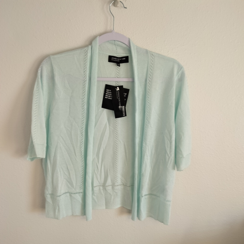 NWT Jones New York Collection cardigan Mint green Size L Coastal Grandma Preppy